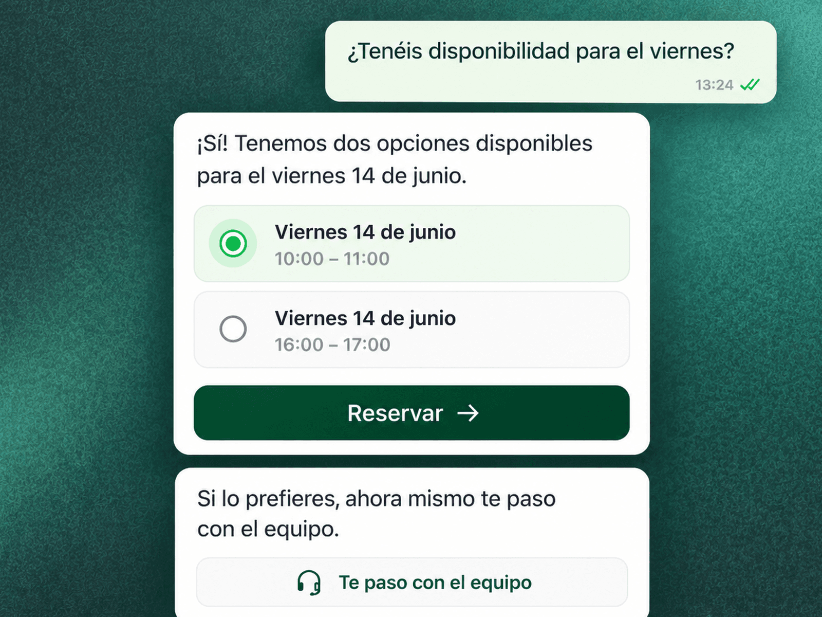 Interfaz de chat para reservar cita encuadre cercano